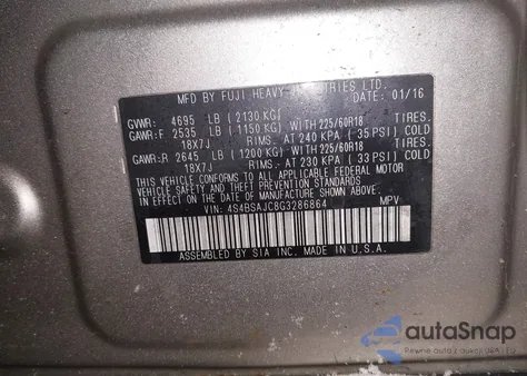 2016 Subaru Outback 2.5I Limited z USA, uszkodzony, nr VIN 4S4BSAJC8G3286864